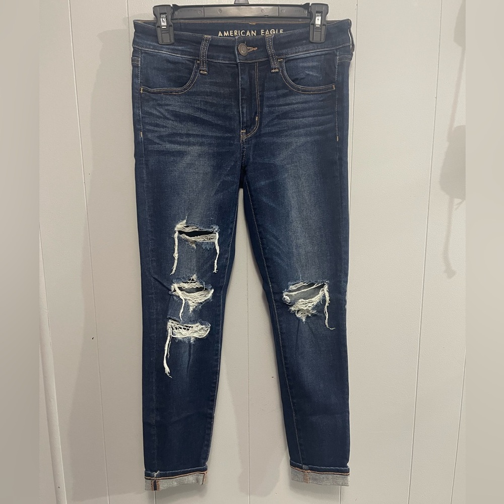 American Eagle Outfitters Dark Blue Distressed Jegging